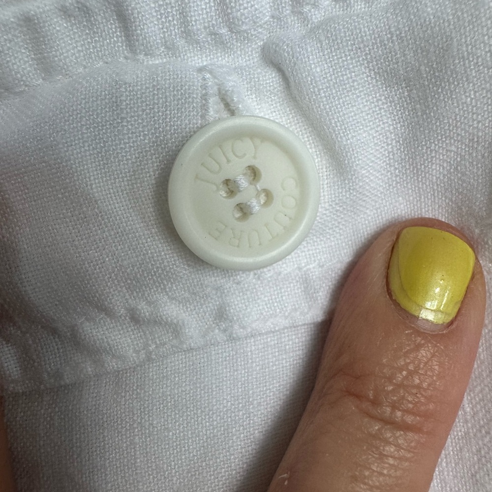 Juicy Couture Vintage Y2K White Linen Pants Low Rise Wide Leg Drawstring Small - Picture 5 of 9